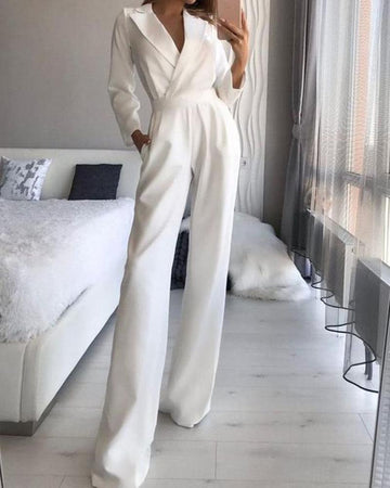 Long-sleeved Slim Solid Color Jumpsuit