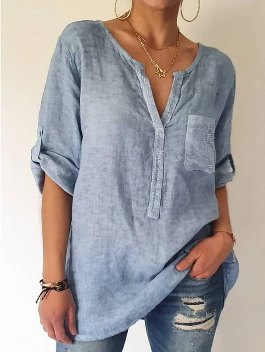 Fashion solid color casual lantern sleeve shirt