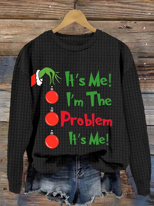 Women's Funny Christmas It's Me I'm The Problem It's Me! Casual Waffle Sweatshirt