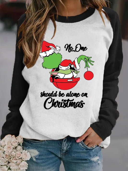 Retro No One Should Be Alone On Christmas Print Sweatshirt