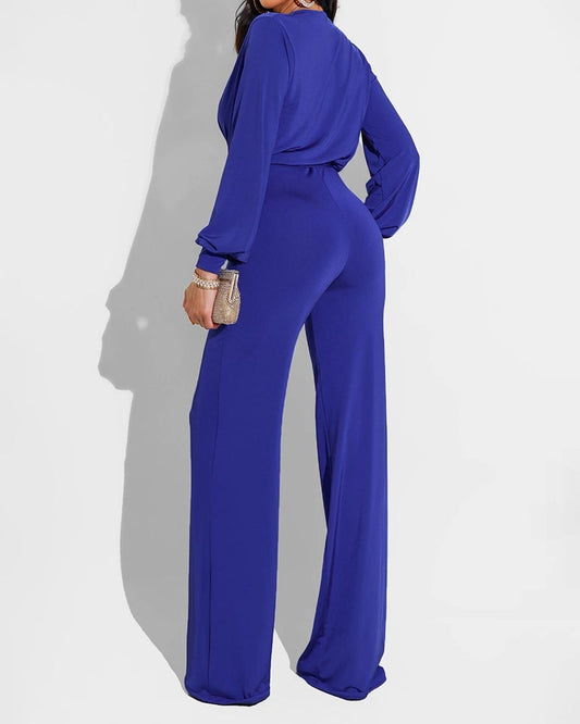 Pure Color Casual Long-sleeved Women's Jumpsuit