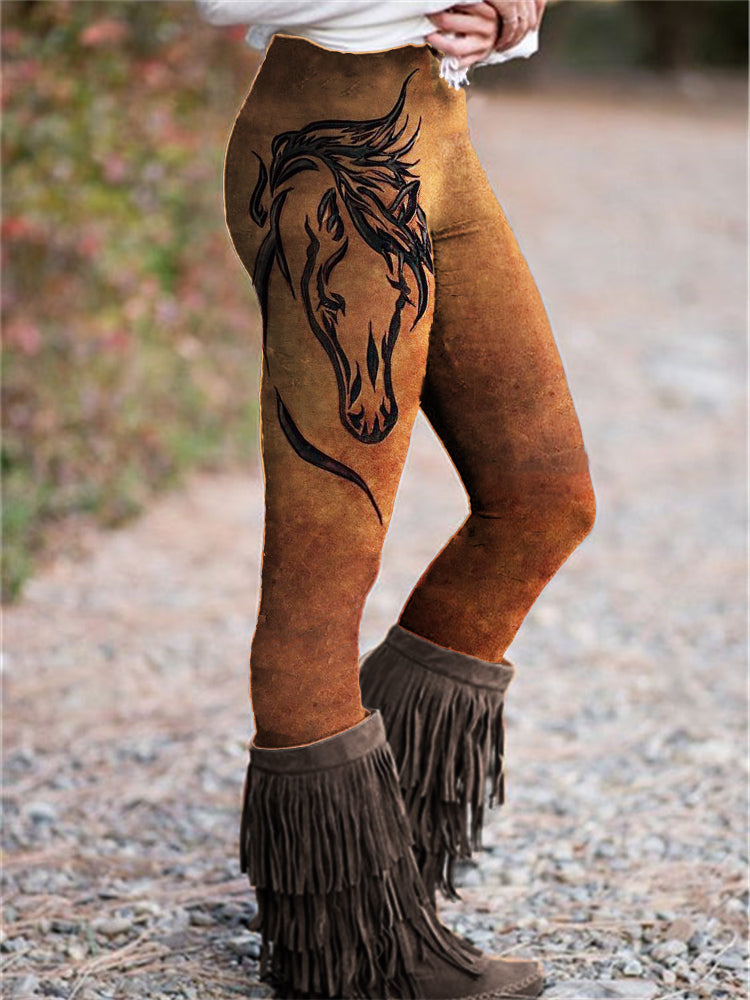 Western Horse Leather Art Print Vintage Leggings