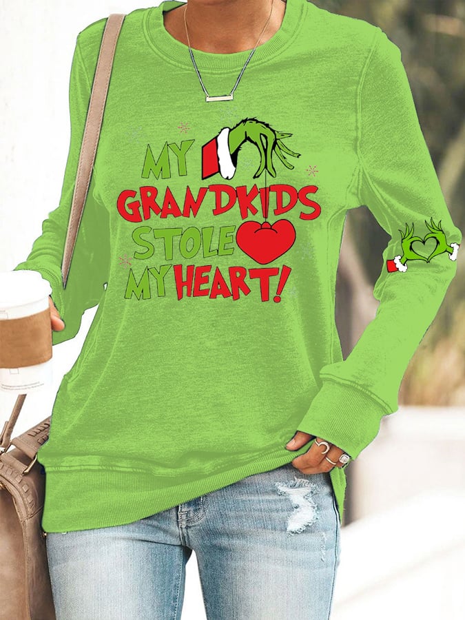 Women's My Grandkids Stole My Heart Print Casual Sweatshirt