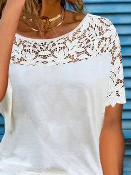 Casual Lace Solid Color Top