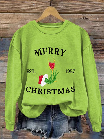 Women's Merry Grinchmas EST.1957 Drink Up Casual Sweatshirt