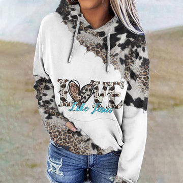 Western Leopard Print Long Sleeve Casual Hoodie