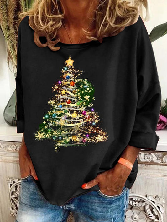 Women's Fashionable Christmas Tree Printed T-Shirt