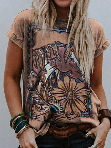 Horse Lover Western Leather Art Print T Shirt