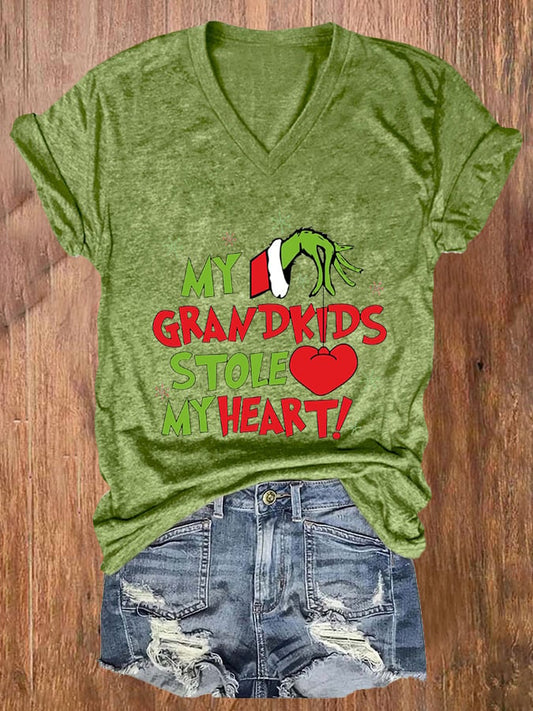 Women's My Grandkids Stole My Heart Print Casual T-Shirt