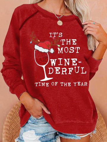 Women's Funny It‘s The Most Wine-Derful Time Of The Year Christmas Casual Sweatshirt