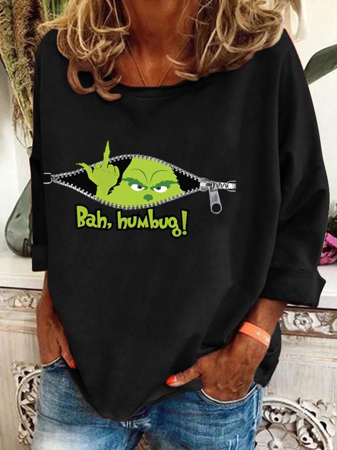 Women's Christmas Bah, humbug Print Top