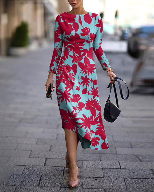 Long Sleeve Slim Fit Printed Dress