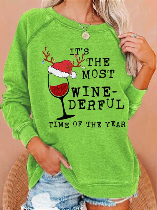 Women's Funny It‘s The Most Wine-Derful Time Of The Year Christmas Casual Sweatshirt