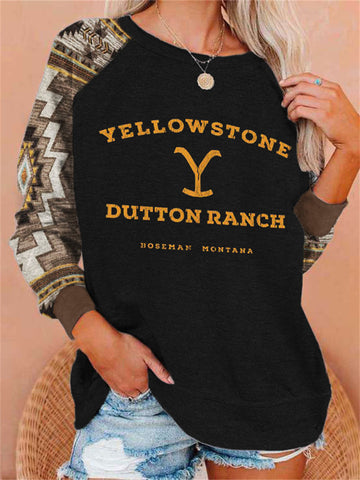 Western Graphic Aztec Patchwork Sweatshirt