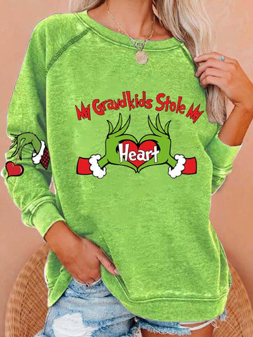 Women My Grandkids Stole My Heart Christmas Print Casual Sweatshirt