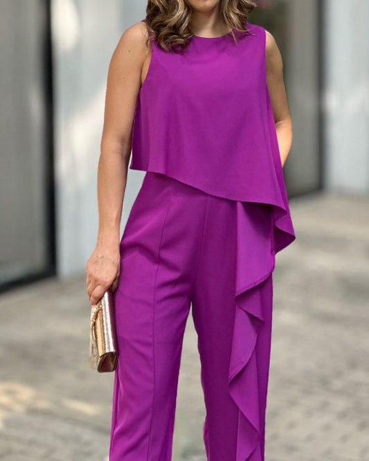 Fashion Solid Color Sleeveless Jumpsuit