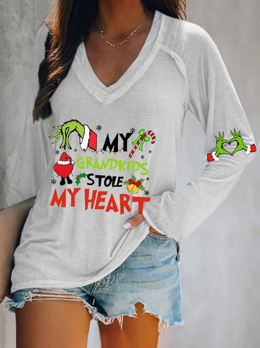 Women's My Grandkids Stole My Heart Print Casual T-Shirt