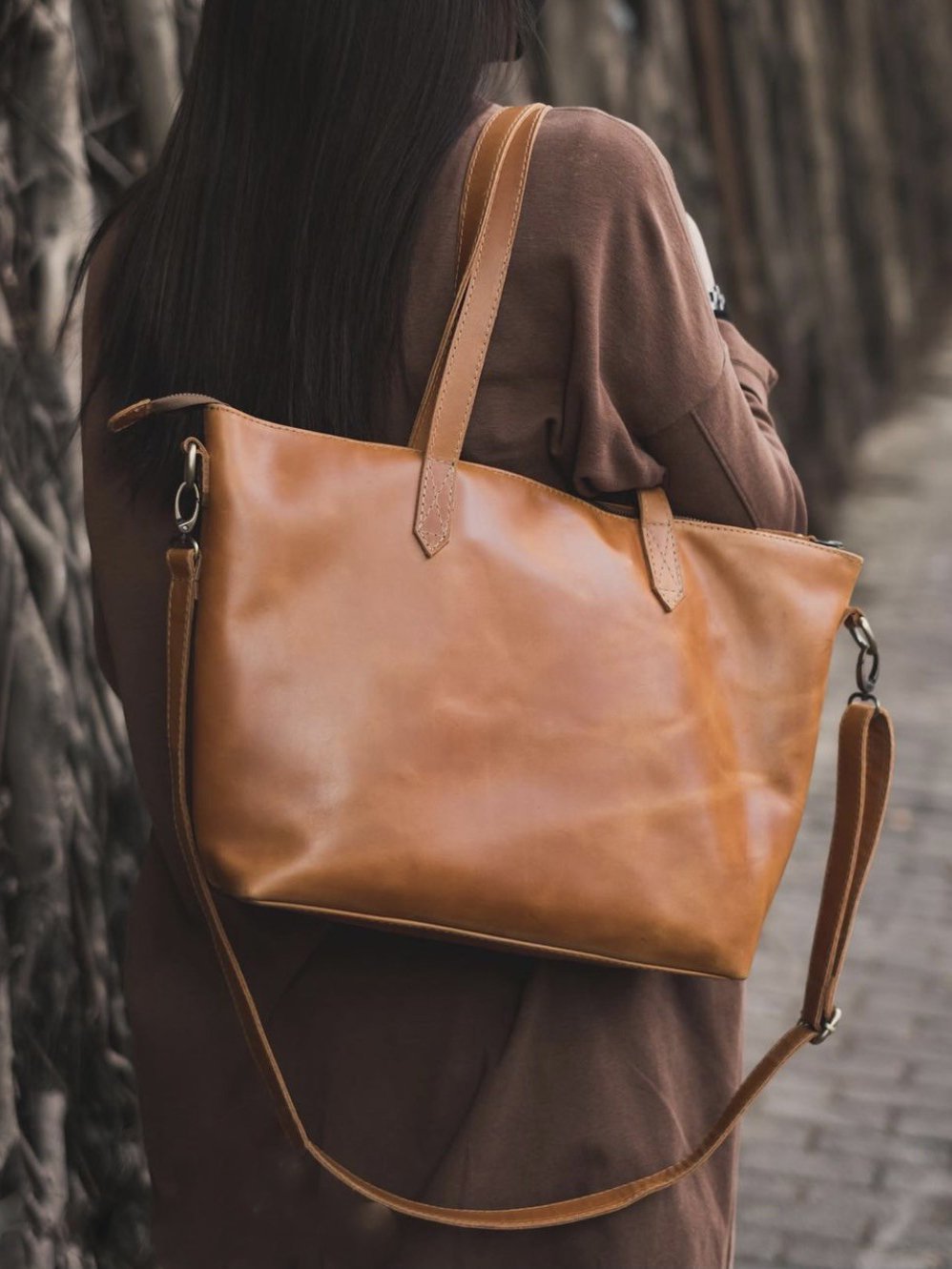 European and American vintage oil wax leather large capacity tote bag