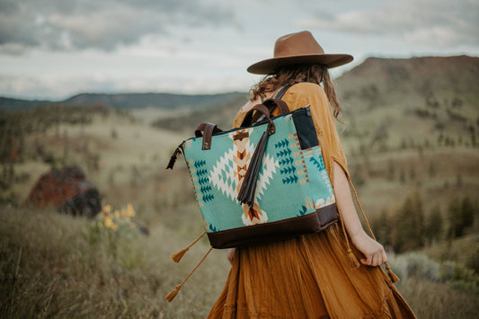 UNISEX DIAPER BAG TOTE IN LEATHER AND NATIVE WOOL, SOUTHWESTERN CARRY ON TOTE,