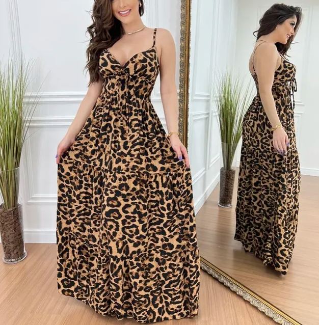 Leopard Print Slip Maxi Dress