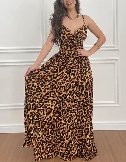 Leopard Print Slip Maxi Dress