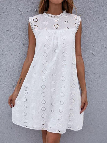 Sleeveless Lace Crochet Cutout Loose Mid-length Dress