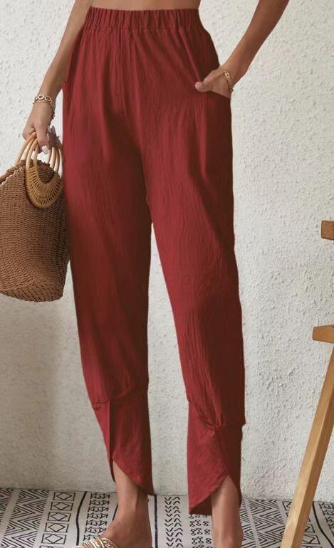 women's solid color casual cotton linen pants