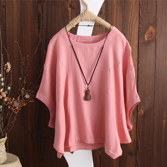 Casual Cotton Linen Drop Shoulder Oversized Top