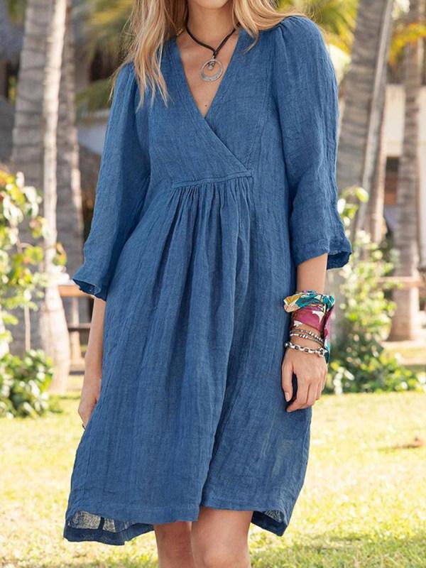 Mid-waist v-neck loose casual dress