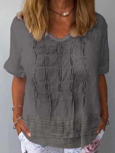 Grey Cotton Linen Comfortable Short Sleeve Top