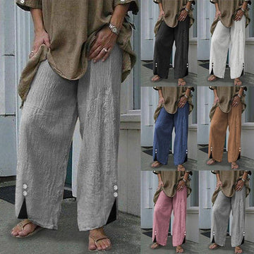 New Loose Beach Pants Solid Color Button Wide Leg Casual Trousers