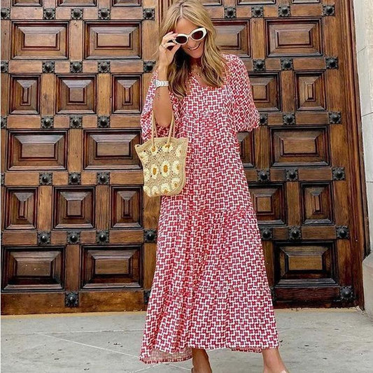 Geometric Print Puff-Sleeve Dress