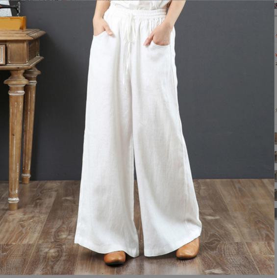 women's loose wide leg cotton linen trousers