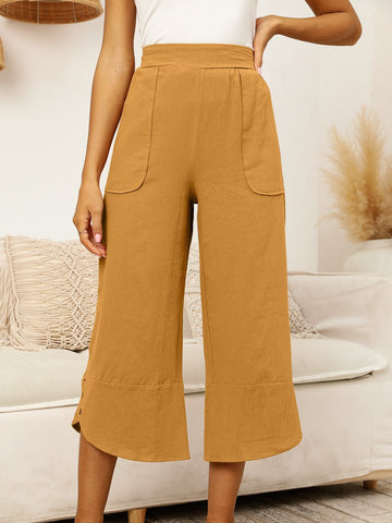 Women's High Waist Large Size Loose Casual Cotton Linen Irregular Cropped Pants