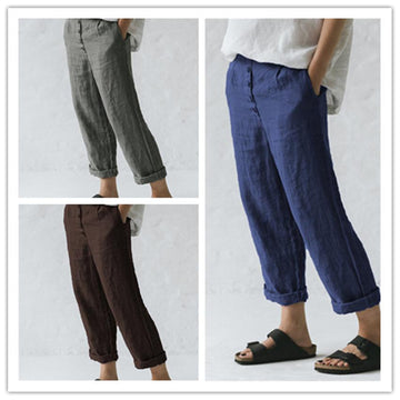 Women's Linen Pocket Button Down Casual Oversized Pants