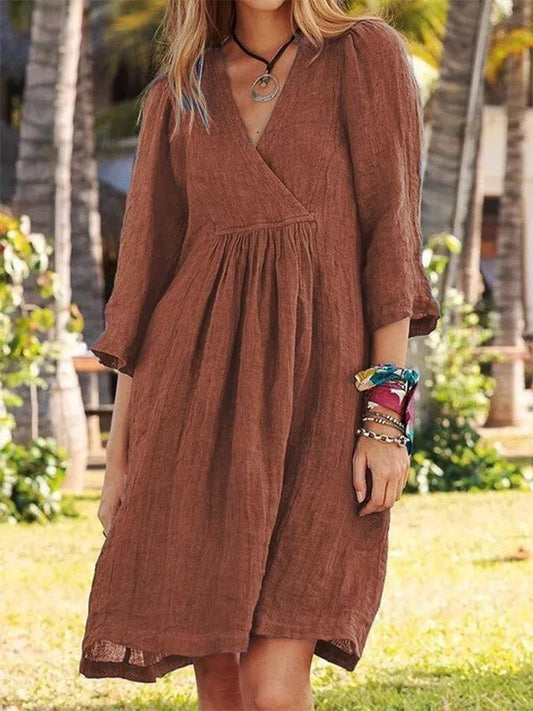 Mid-waist v-neck loose casual dress