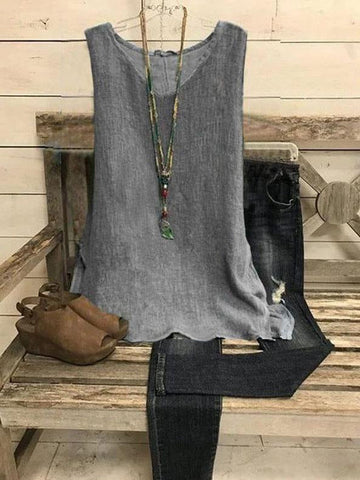 Grey Loose Cotton Sleeveless Top