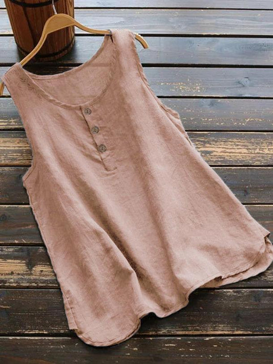 Solid color cotton and linen crew neck vest shirt