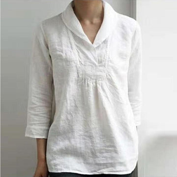 Nine quarter sleeve pullover loose cotton linen casual solid color top