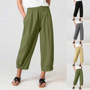 Loose harem high waist cotton linen cropped wide-leg women's pants