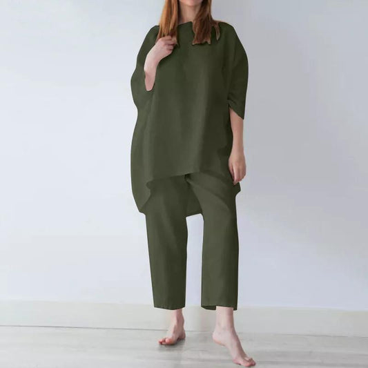 Loose Fashion Casual Solid Color Cotton Linen Suit