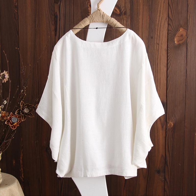 Casual Cotton Linen Drop Shoulder Oversized Top