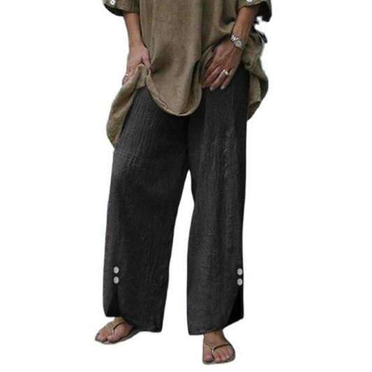 New Loose Beach Pants Solid Color Button Wide Leg Casual Trousers