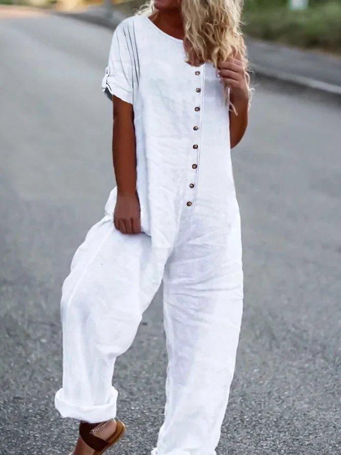 Summer Loose And Comfortable Short Sleeve Jumpsuit