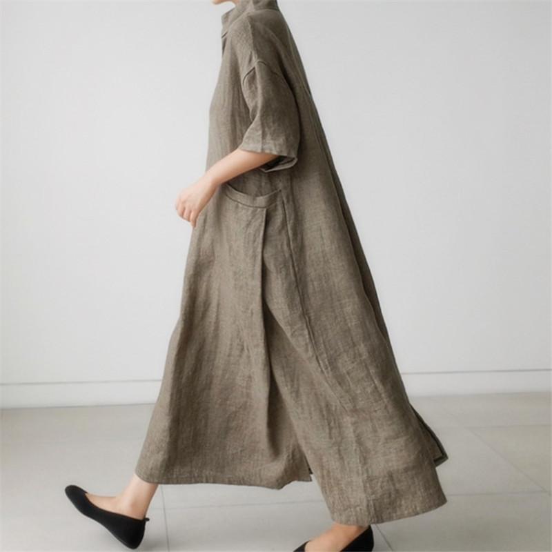 Women Solid Loose Maxi Dress with Pockets