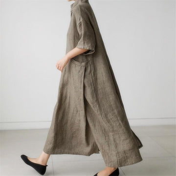 Women Solid Loose Maxi Dress with Pockets