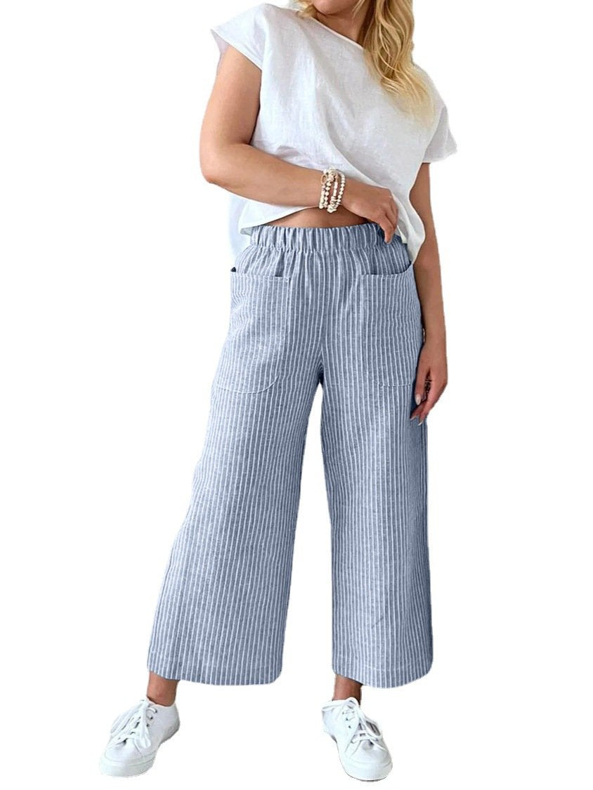 Cotton linen loose casual straight-leg pants