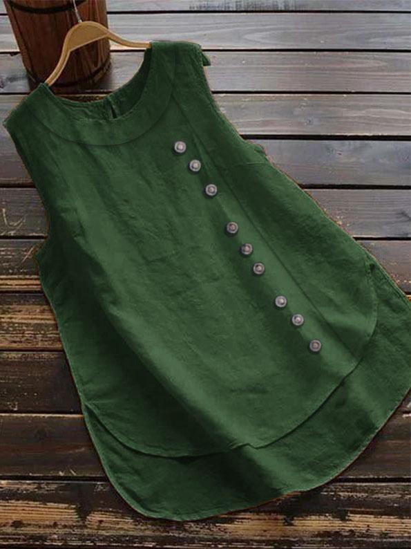 Round Neck Cotton Linen Sleeveless Top