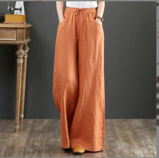 women's loose wide leg cotton linen trousers