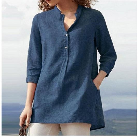 women's casual stand collar loose shirt